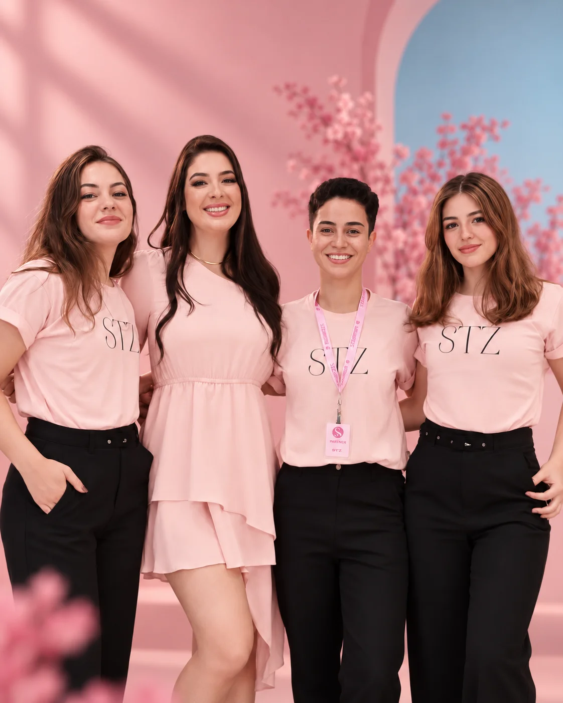 Equipe vestindo camisetas STZ