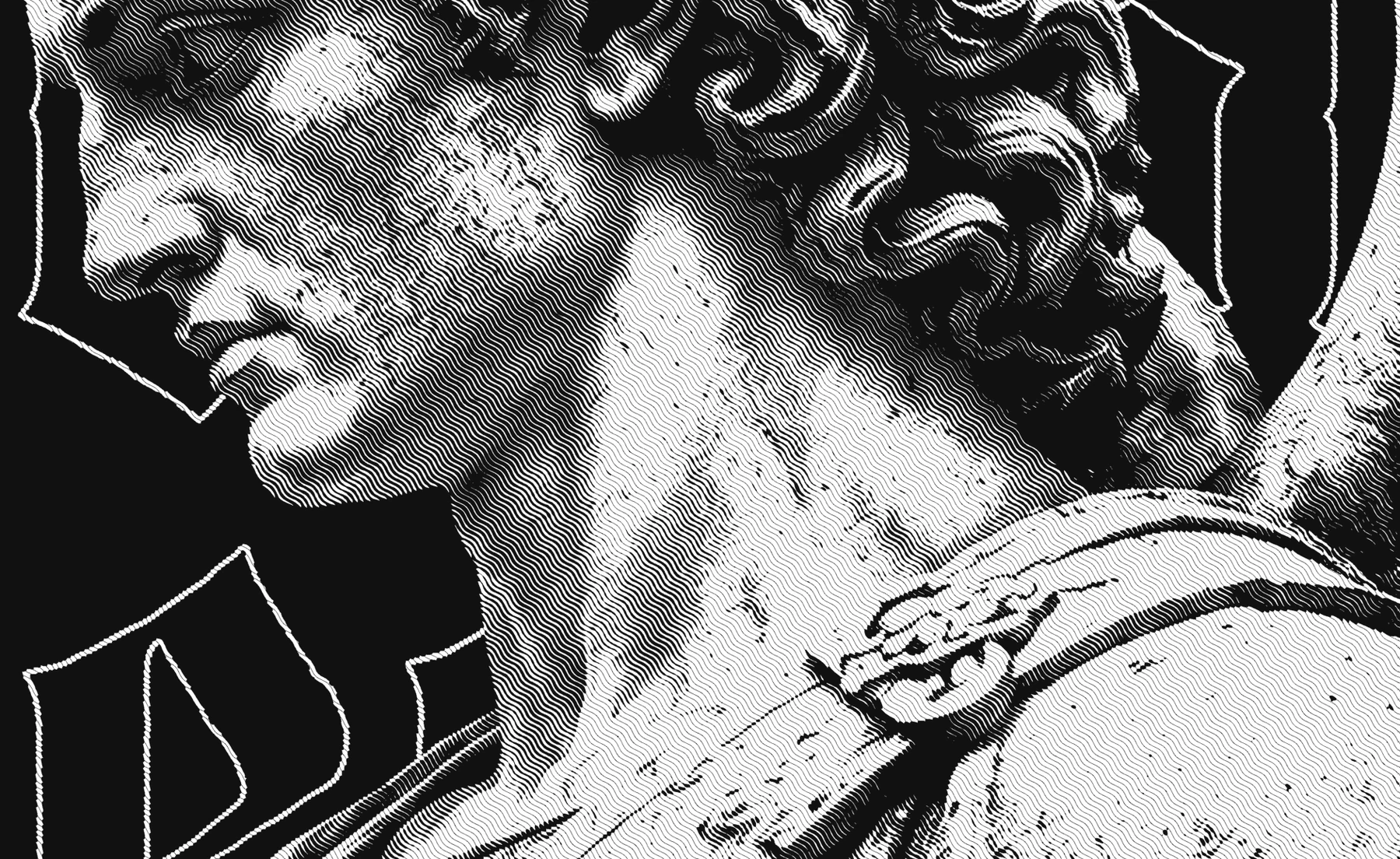 Detalhe técnico da estampa Blessed em halftone wave